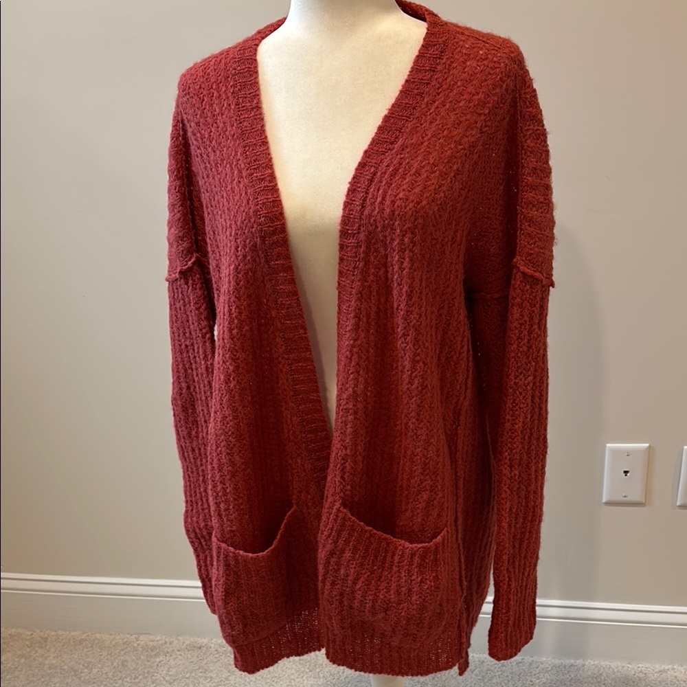Free People Red Chunky Alpaca Knit Cardigan Sweater